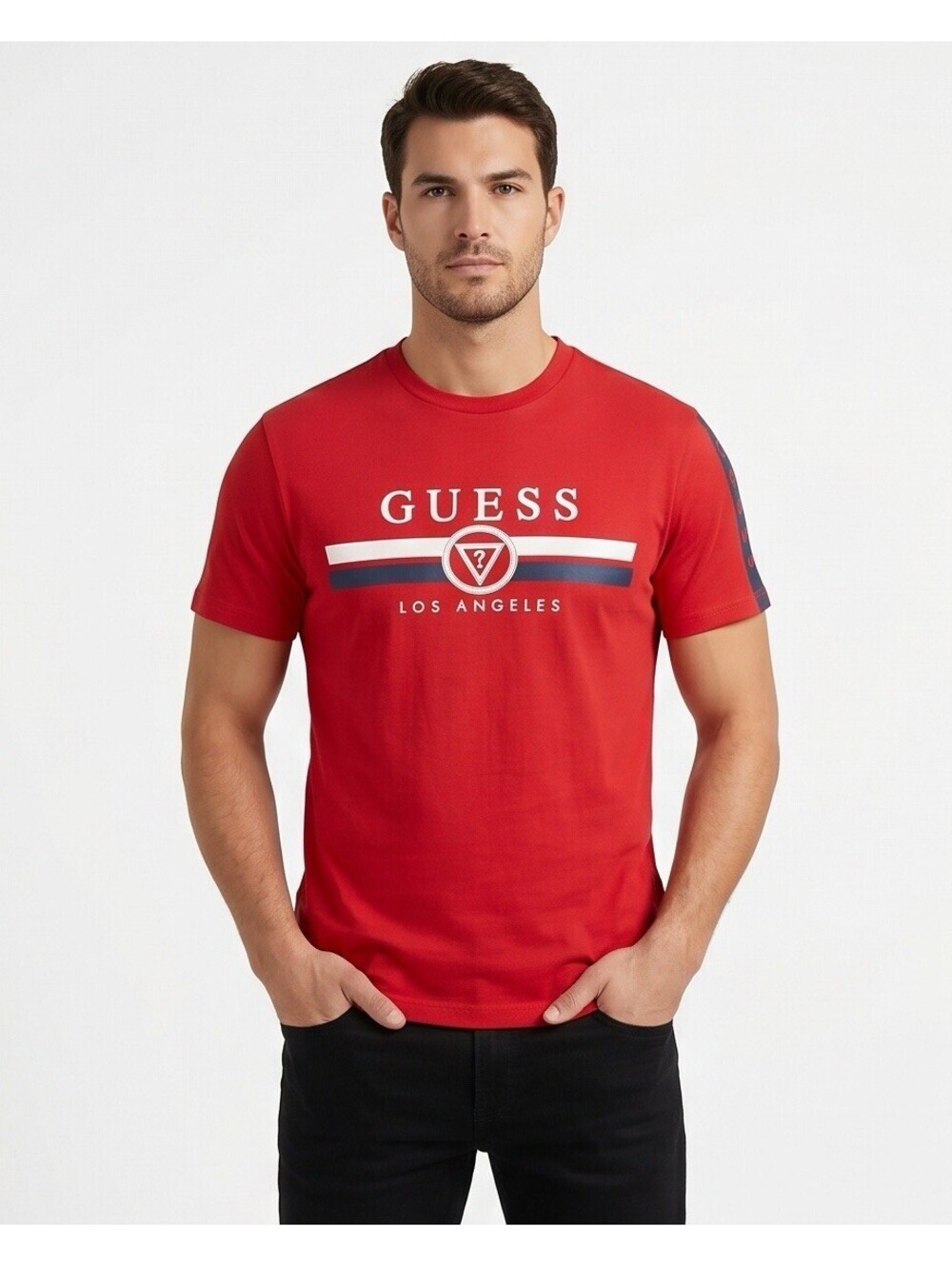 GUESS Men’s Logo T Shirt Red Graphic Tee Cotton Crew Neck Size L New - Picture 1 of 9